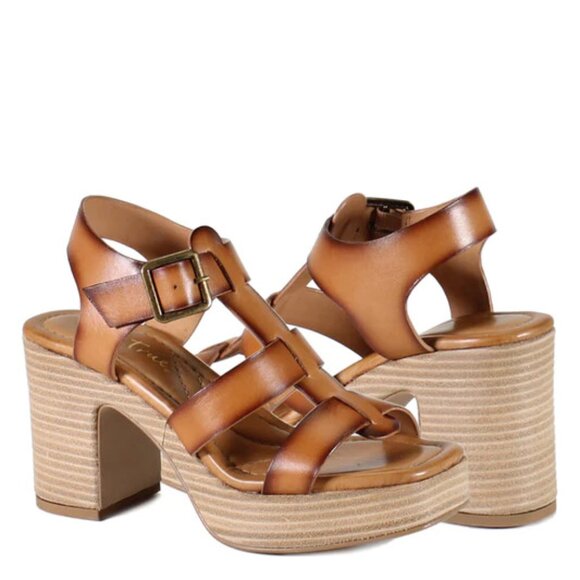 NEW DIBA TRUE Leather Angel Food Heeled Sandals in cognac 1225 3t7 - Picture 3 of 8
